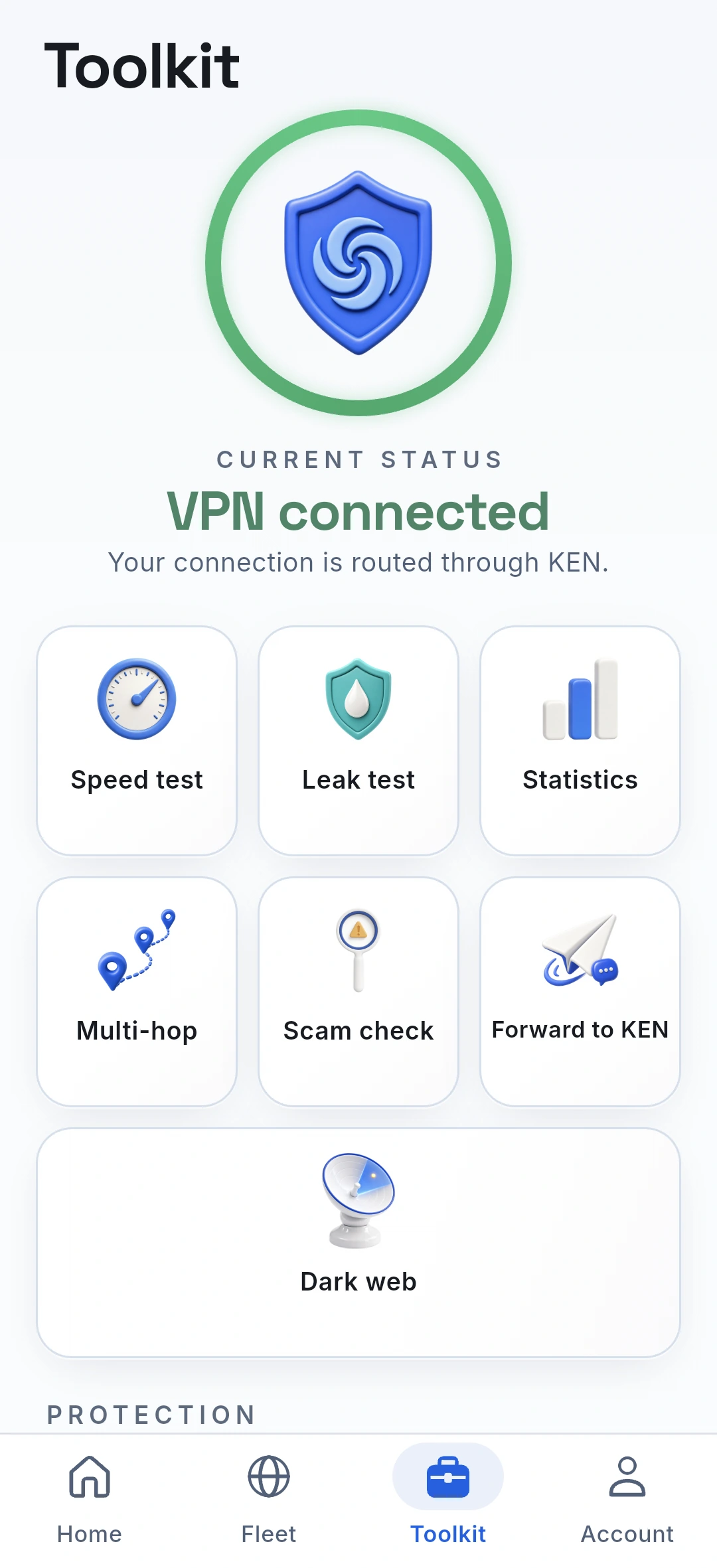KEN Android toolkit with connection and security controls